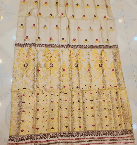 Tusar Silk Mekhela Sador with Heavy Guna & Floral Work - Image 2