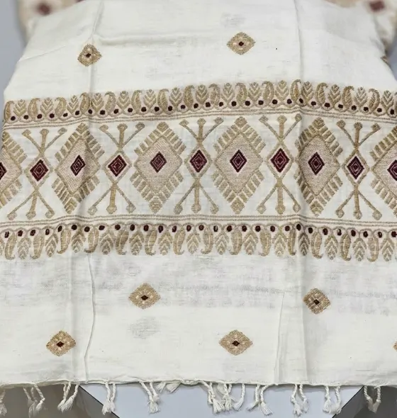 Eri Silk Hand Woven Stole with Traditional Motifs