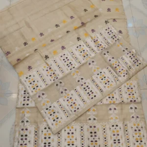 Muga Mekhela Sador with Silver Guna & Multicolor Buta