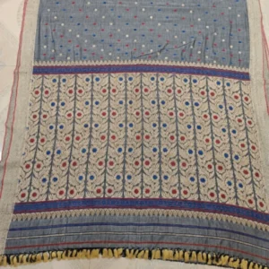 Light Grey Eri Silk Saree with Traditional Motif Border